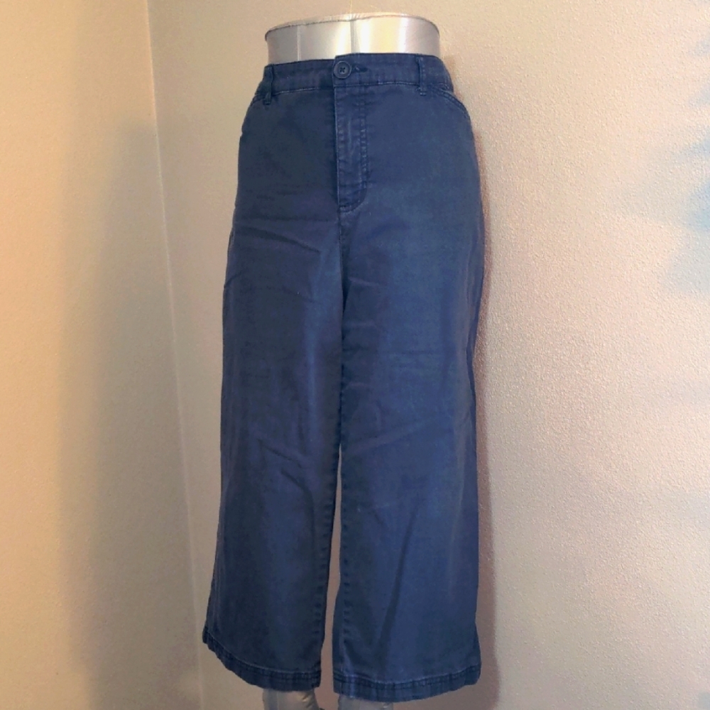 3 For 9$ Blue Stretch Cotton Wide Leg Capris Size 14
